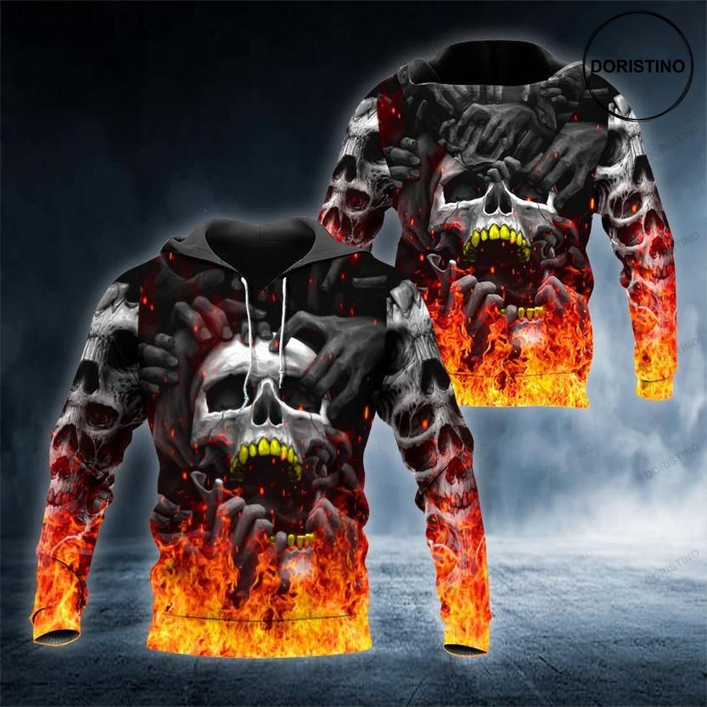 Fire Head Gold Ths Skull Awesome 3D Hoodie