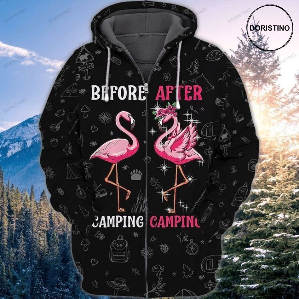 Flamingo Camping Lady Before Camping After Camping Gift All Over Print Hoodie