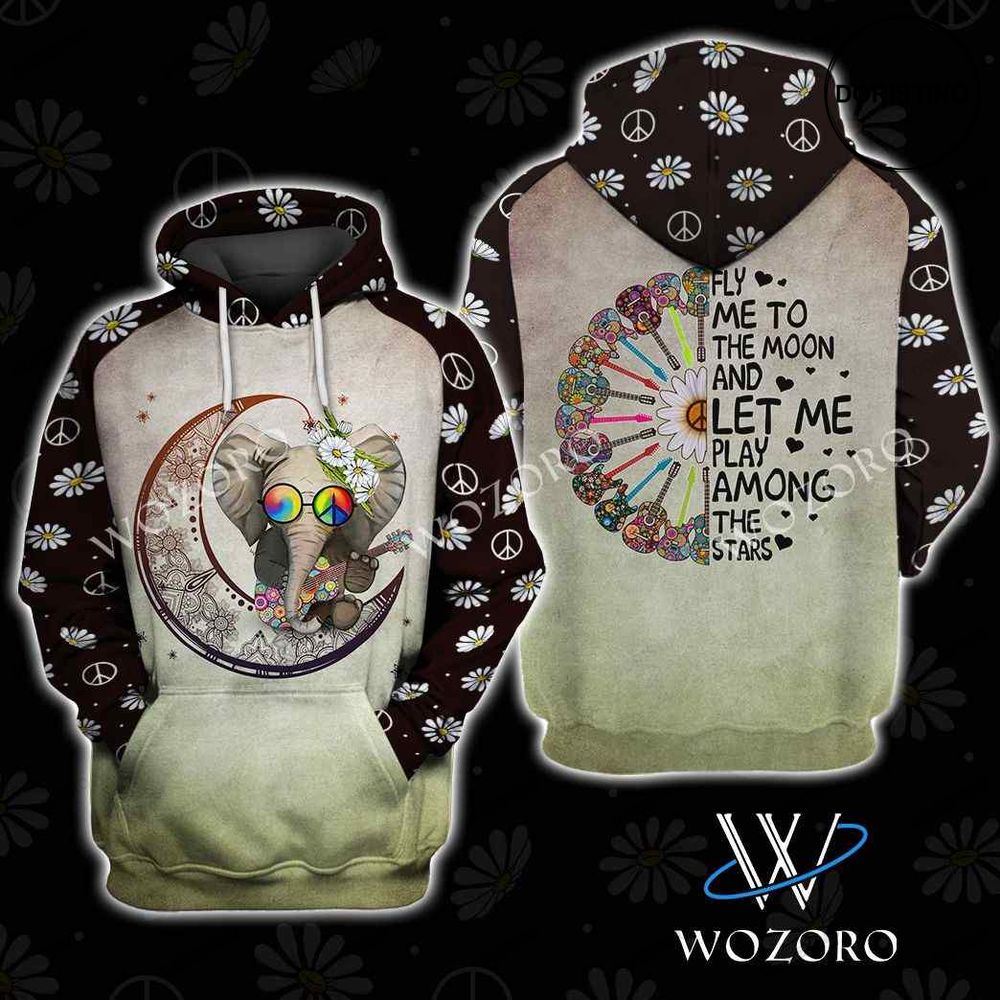 Fly Me To The Moon Elephant Hippie Limited Edition 3d Hoodie