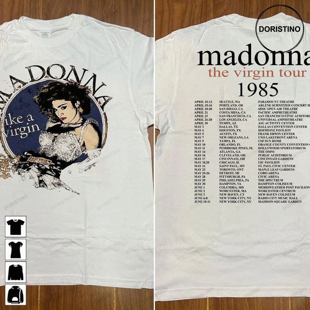 1985 Madonna Like A Virgin Us Tour Madonna The Virgin Tour 1985 Madonna Concert Promo Music Tour Tee Awesome Shirts