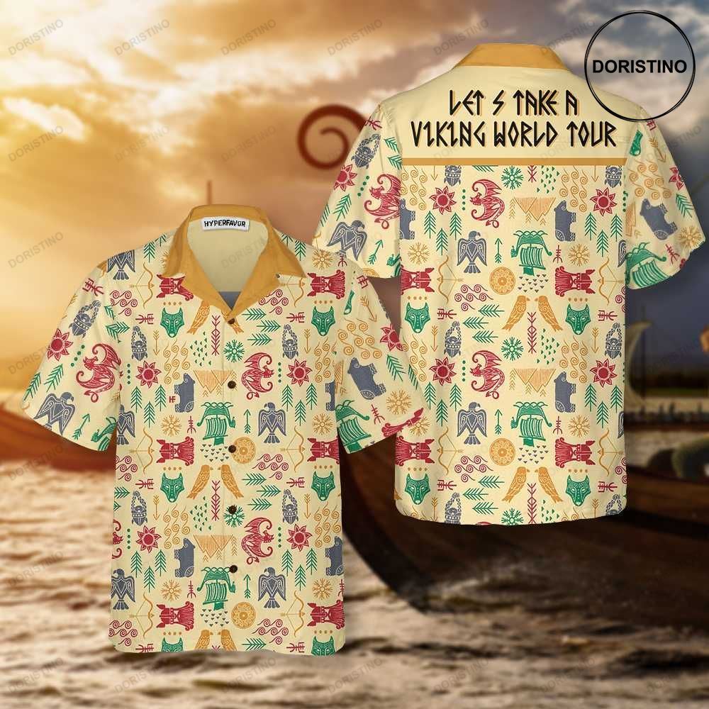 Let's Take A Viking World Tour Viking Cool Ancient Pattern Viking Awesome Hawaiian Shirt