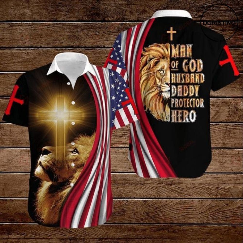 Lion Cross American Flag 4th Of July Independence Day Man Of God Husband Daddy Protector Hero Limited Edition Hawaiian Shirt