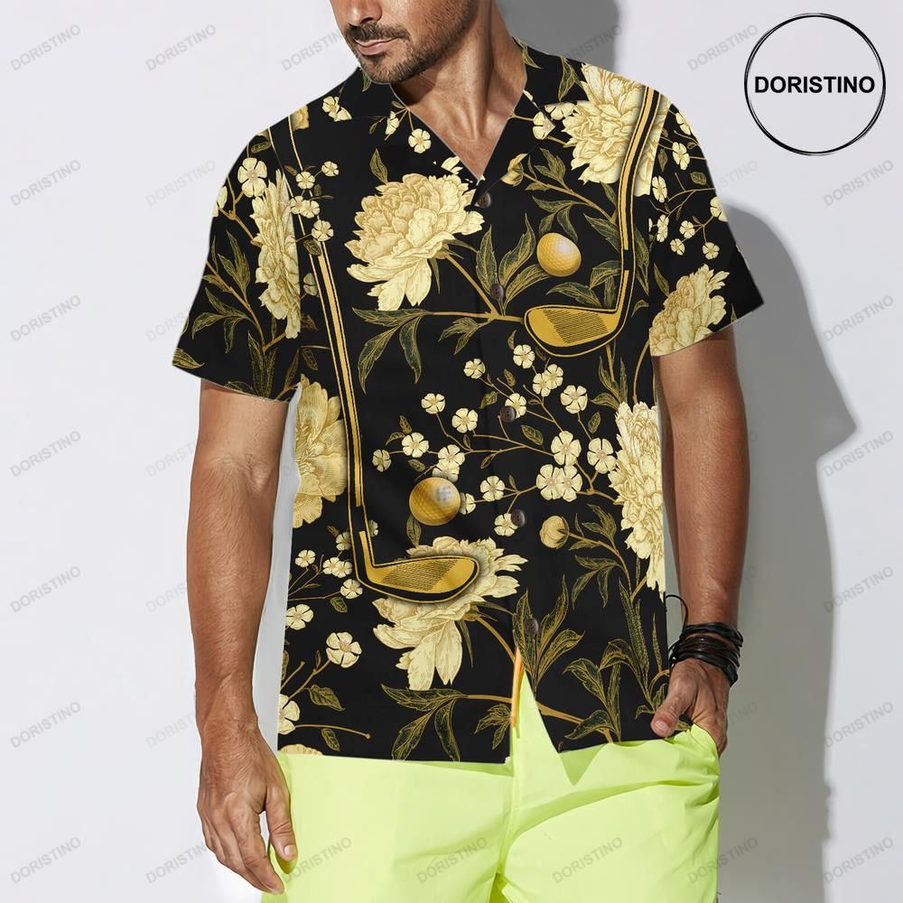 Luxury Black And Gold Floral Golf Club And Ball Awesome Hawaiian Shirt