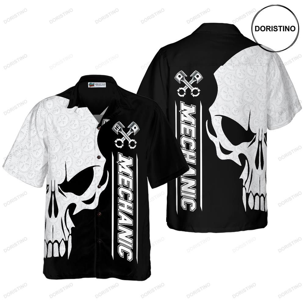 Mechanic Proud Skull Black White Awesome Hawaiian Shirt