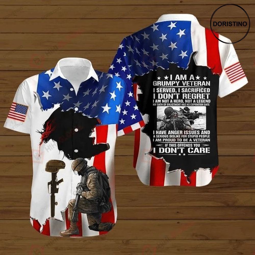 Memorial Day American Flag I Am A Grumpy Veteran I Seved I Sacrificed I Dont Regret Awesome Hawaiian Shirt