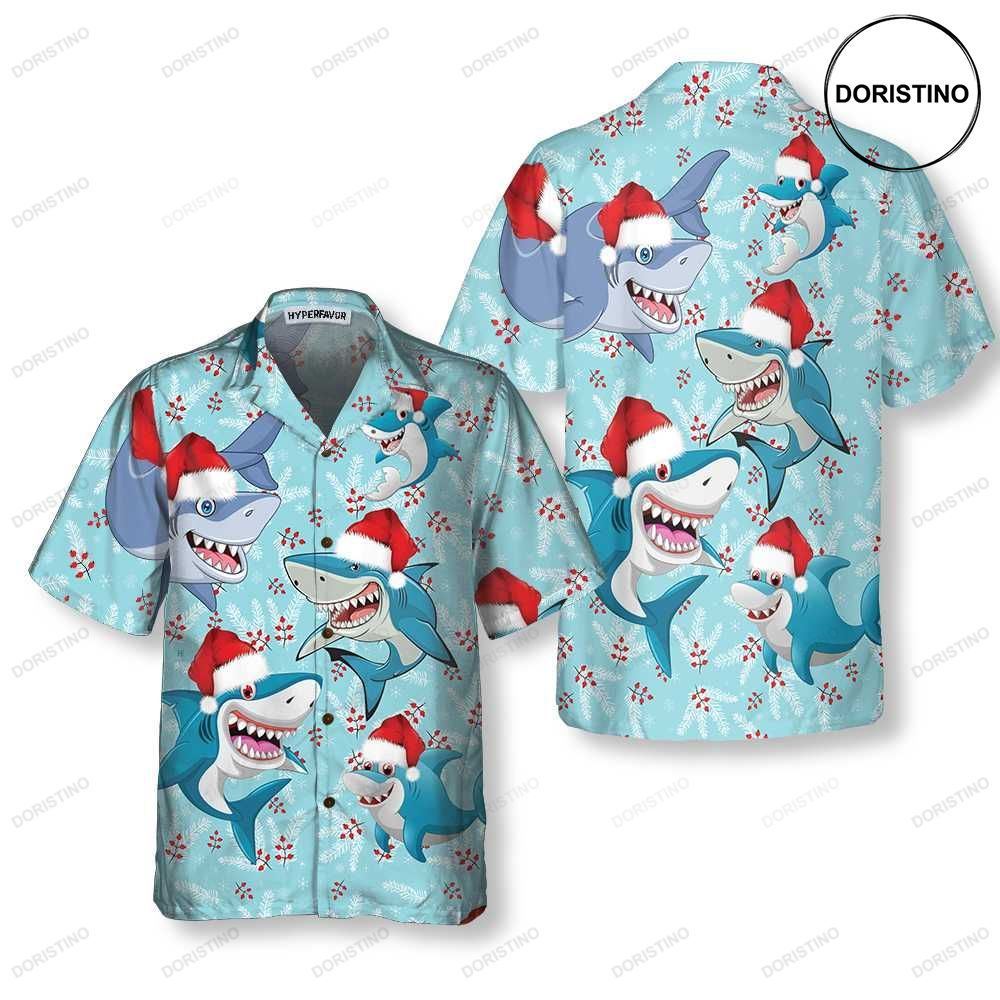 Merry Christmas Shark Santa Hat Christmas Funny Shark For Christmas Da Limited Edition Hawaiian Shirt