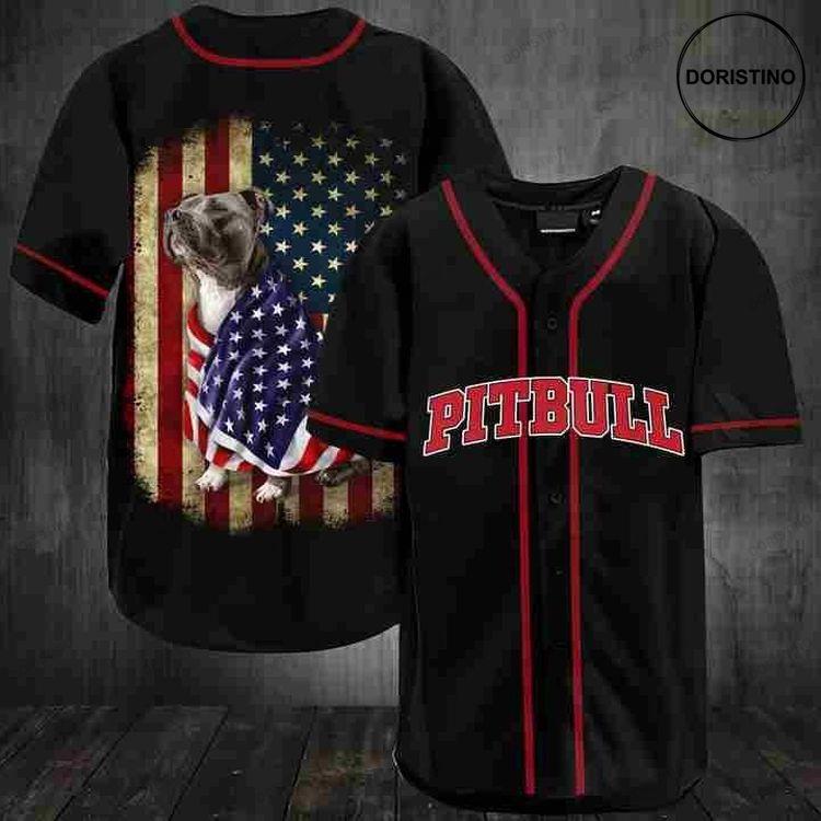Amazing American Flag With Pitbull Personalized H Doristino Limited Edition Baseball Jersey