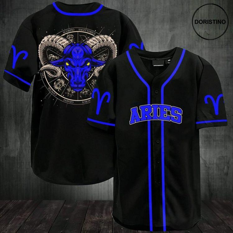 Aries Zodiac Black Blue Personalized Doristino Awesome Baseball Jersey