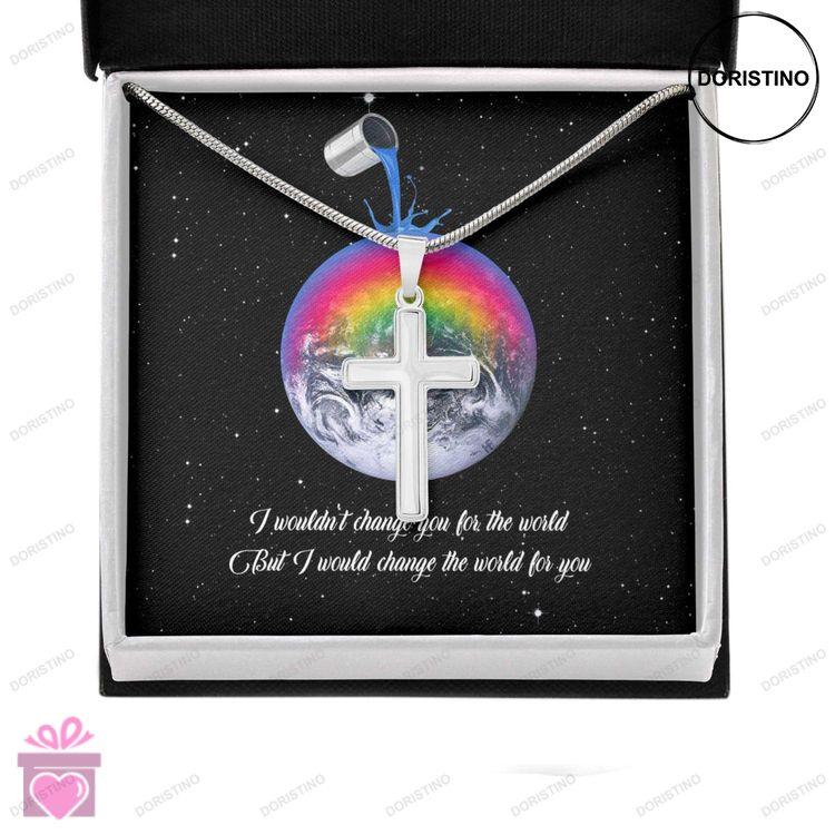 Awareness Necklace I Would Change The World For You V1 Meaningful Autism Message Card Cross Necklace Doristino Trending Necklace