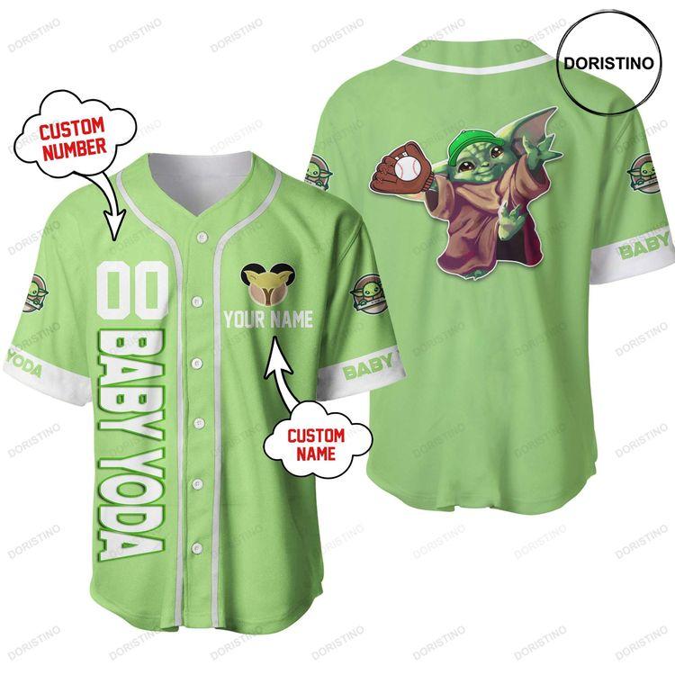 Baby Yoda Green Custom Name Disney Personalized Unisex Cartoon Custom Doristino Awesome Baseball Jersey