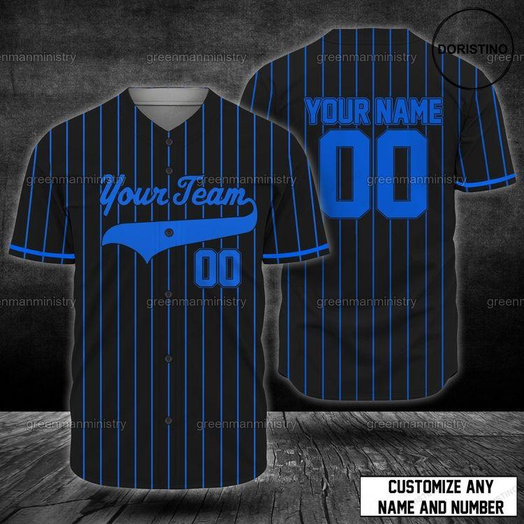 Black And Blue Stripe Team-name Customize Name And Number Personalize Team Doristino All Over Print Baseball Jersey