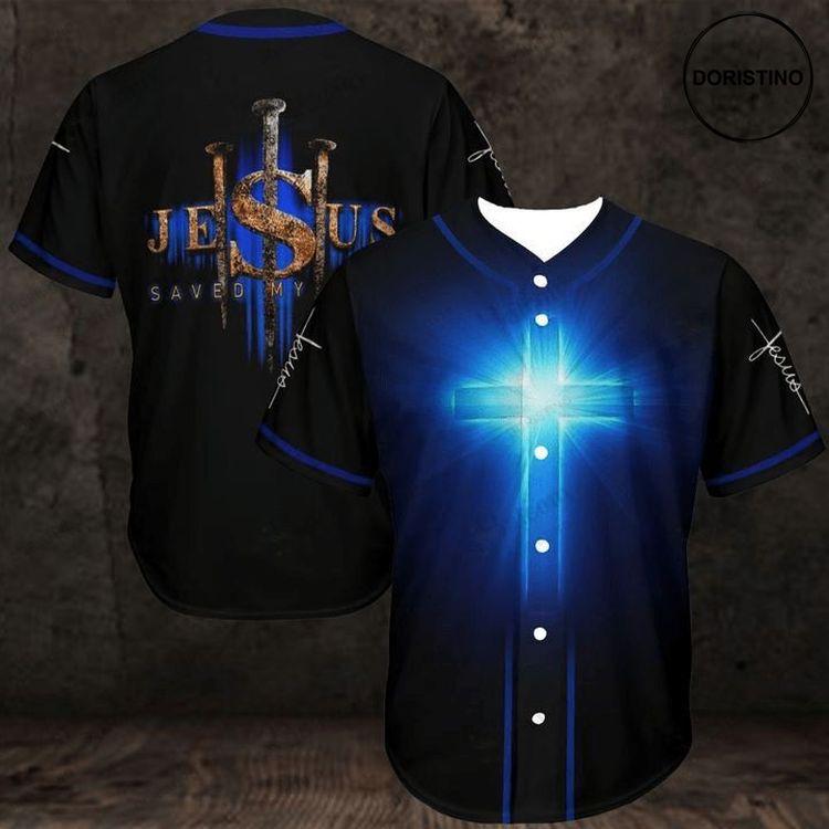 Blue Jesus Cross Light Personalized Doristino Awesome Baseball Jersey