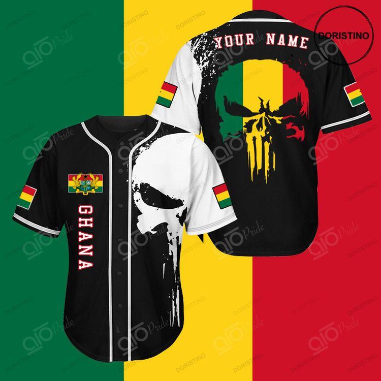 Custom Name Ghana Skull Flag Doristino All Over Print Baseball Jersey