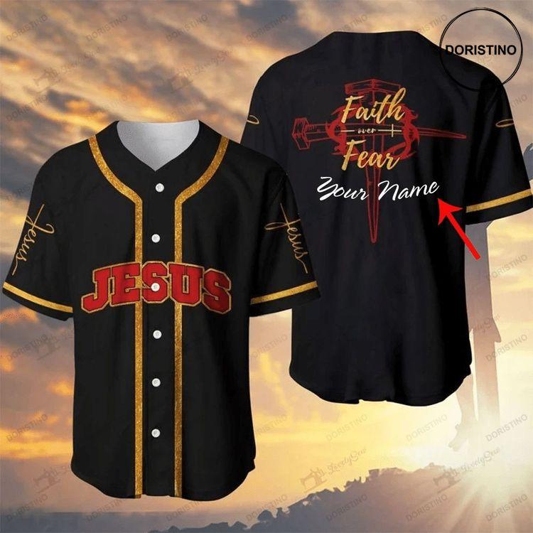 Custom Name God Faith Over Fear 345 Gift For Lover Doristino Awesome Baseball Jersey