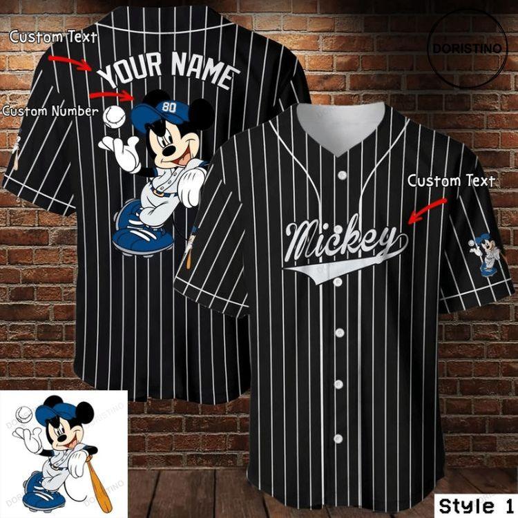 Custom Name Mickey Mouse Disney Black 123 Gift For Lover Doristino Awesome Baseball Jersey
