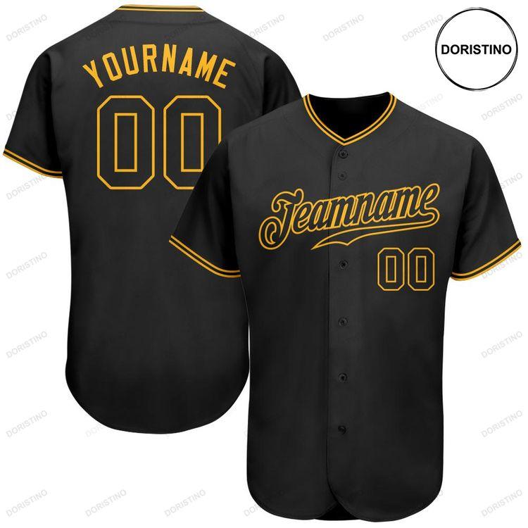 Custom Personalized Black Black Gold Doristino Awesome Baseball Jersey