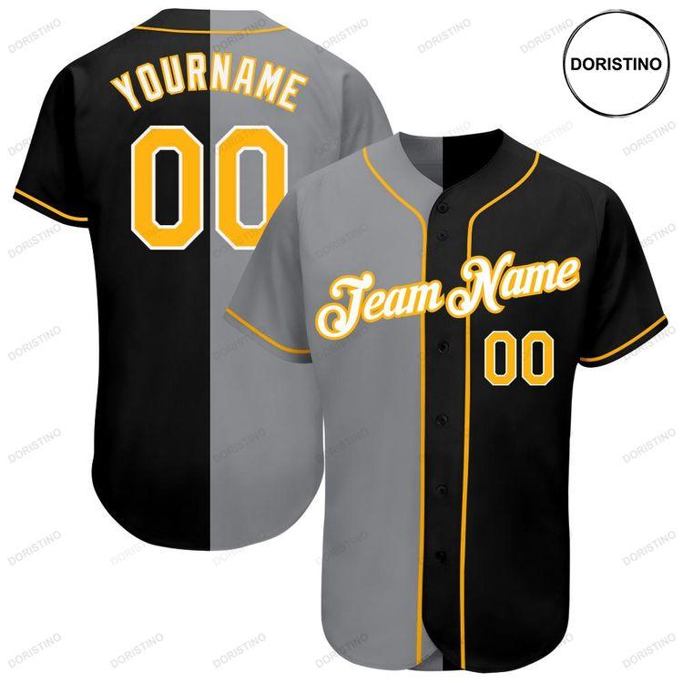 Custom Personalized Black Gold Gray Split Fashion Doristino Limited Edition Baseball Jersey