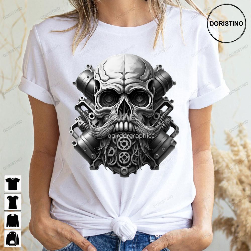 Skull Beard Dark Mechanic Piston Car Motorcycle Black Classic Trending Style