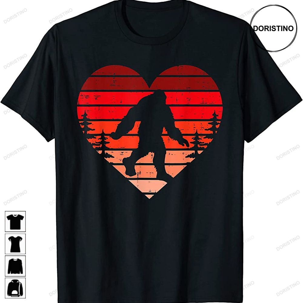 Bigfoot Sasquatch Heart Retro Valentines Day Men Women Kids Trending Style