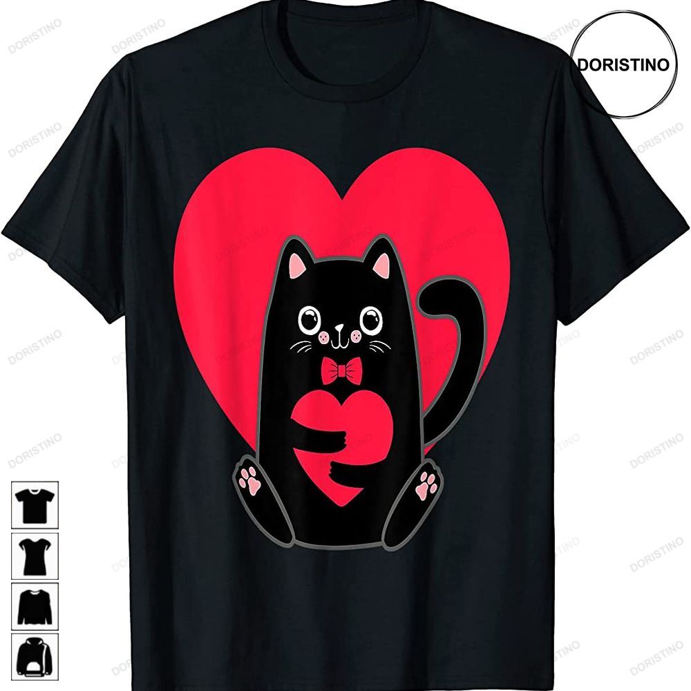 Black Cat Heart Valentines Day Cute Kitten Kitty-love V Day Limited Edition T-shirts