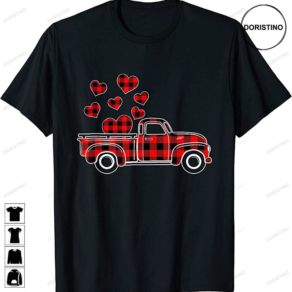Buffalo Red Plaid Hearts Pickup Truck Happy Valentines Day Awesome Shirts