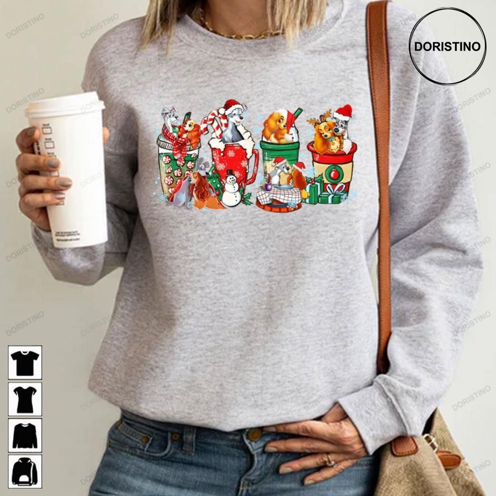 Lady And The Tramp Coffee Christmas Latte Dogs Lover Cartoon Character Limited Edition T-shirts