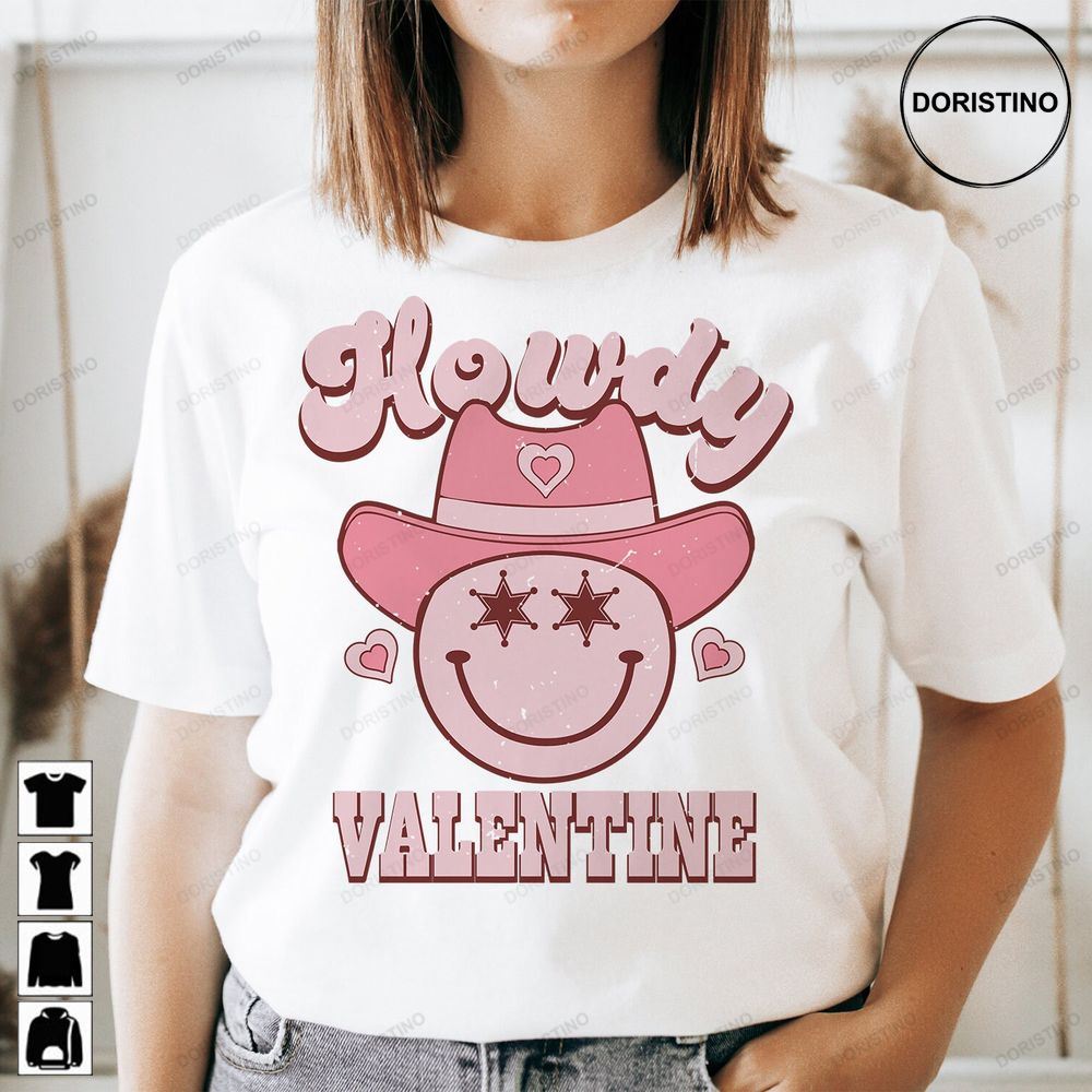 Howdy Valentine Valentines Sublimation Retro Groovy Awesome Shirts