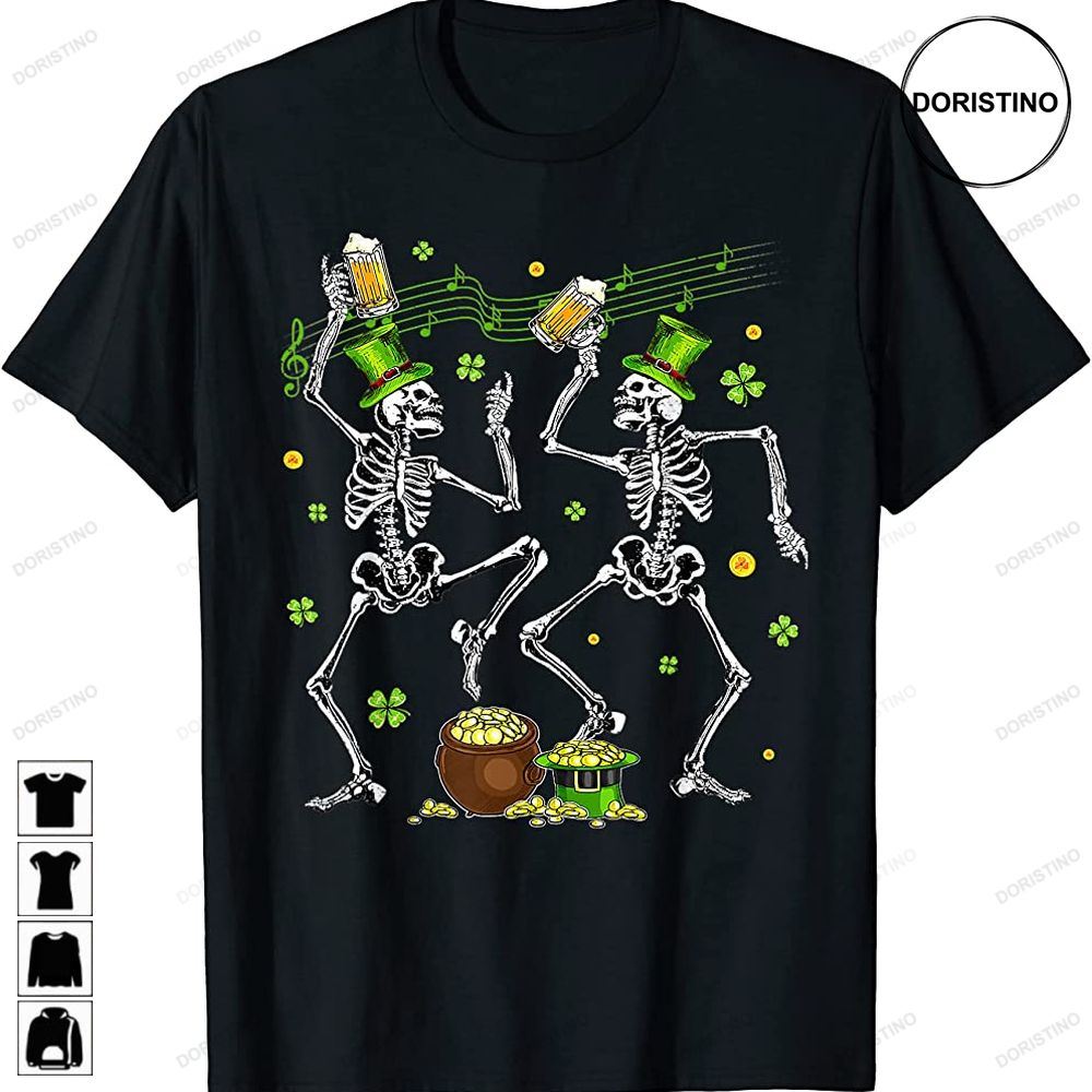 Dancing Skeletons Leprechaun Drinking Beer St Patricks Day Awesome Shirts