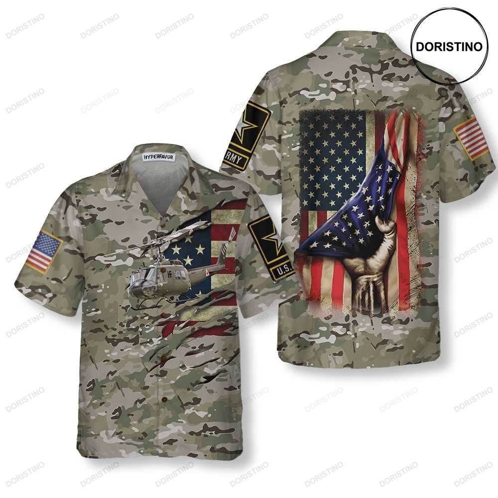 3d Helicopter Camouflage Helicopter American Flag For Men Proud Helicopter Gift Awesome Hawaiian Shirt