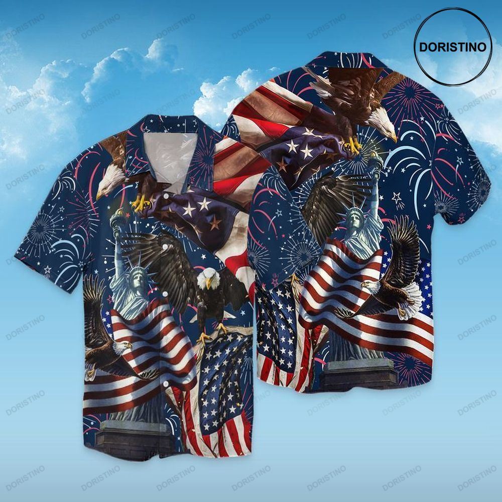 4th Of July Independence Day American Eagle Statue Of Liberty Awesome Hawaiian Shirt