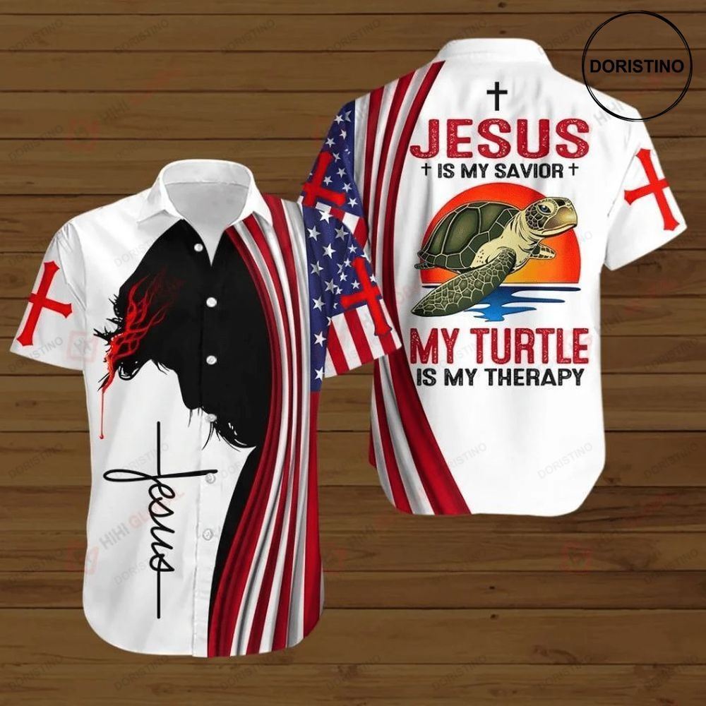 4th Of July Independence Day Jesus Bible Cross Jesus Is My Savior My Turtle Is My Therapy Awesome Hawaiian Shirt