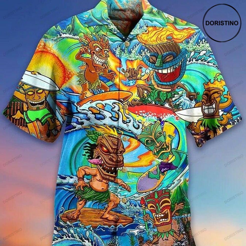 Aloha Tiki Suring Into The Sunset Beach Button Downs Vintage Summer Hawaiian Shirt