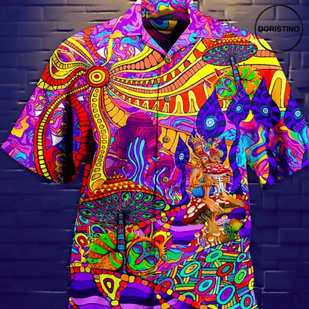 Colorful Psychedelic Be Groovy Unisex Summer Short Sleeve Hawaiian Shirt