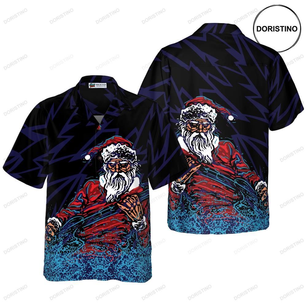 Rock Santa Short Sleeve Christmas Idea And Women Awesome Hawaiian Shirt