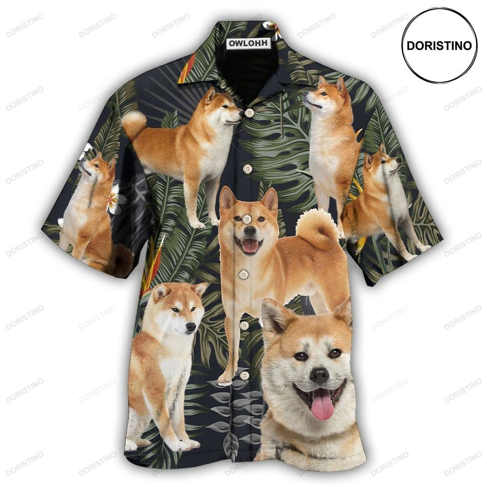 Akita Dog Tropical Leaf Dark Limited Edition Hawaiian Shirt