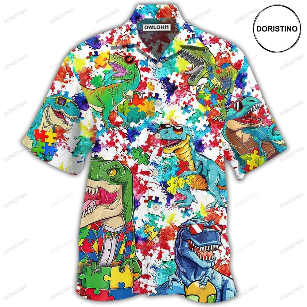 Autism Dinosaur Mix Color Awesome Hawaiian Shirt