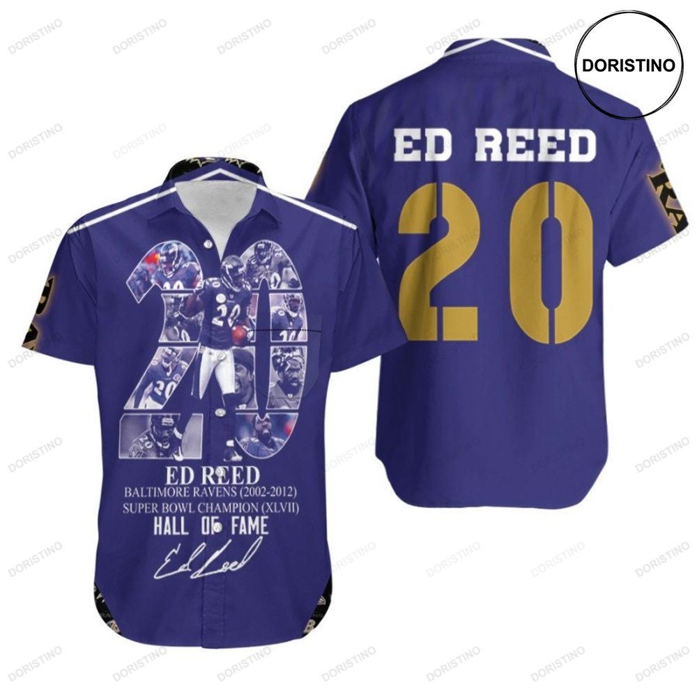 Baltimore Ravens Ed Reed 20 Hall Of Fame Best Player Nfl America Football 3d Gift For Ravens Fans Limited Edition Hawaiian Shirt