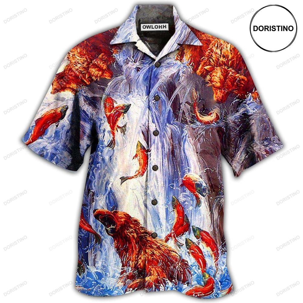 Bear Fighting And Dancing In Waterfall Hawaiian Shirt