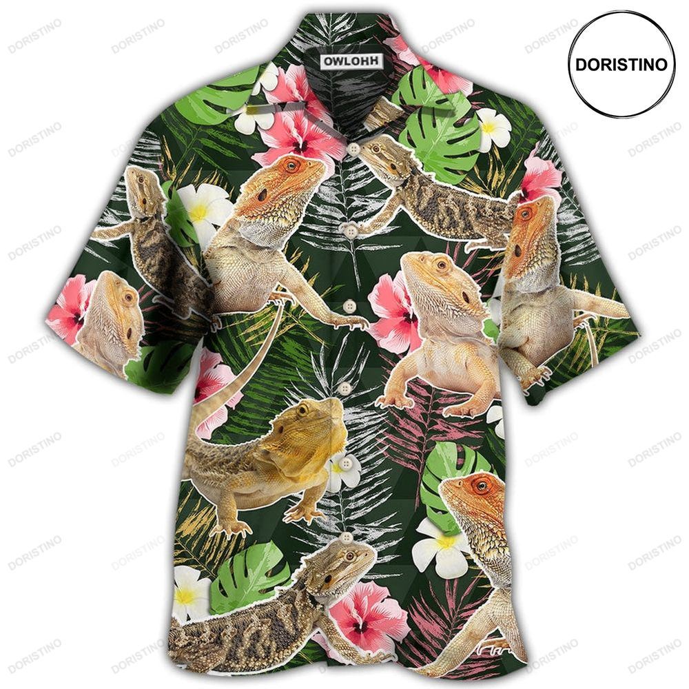 Bearded Dragon Tropical Leaf Hawaiian Shirt