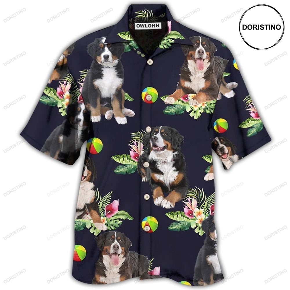 Bernese Mountain Dog Ball Tropical Floral Awesome Hawaiian Shirt