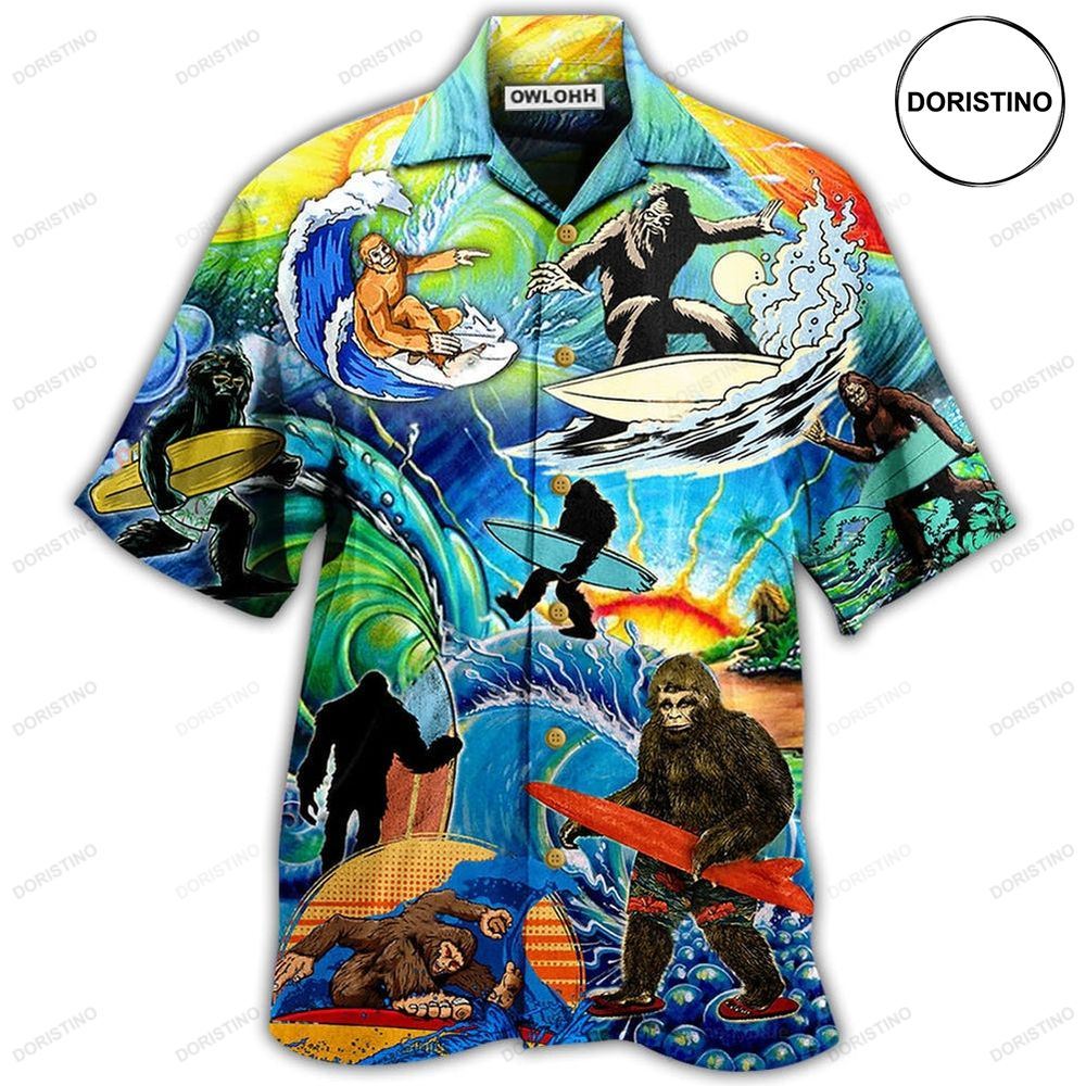 Bigfoot Loves Cool Surfing Hawaiian Shirt