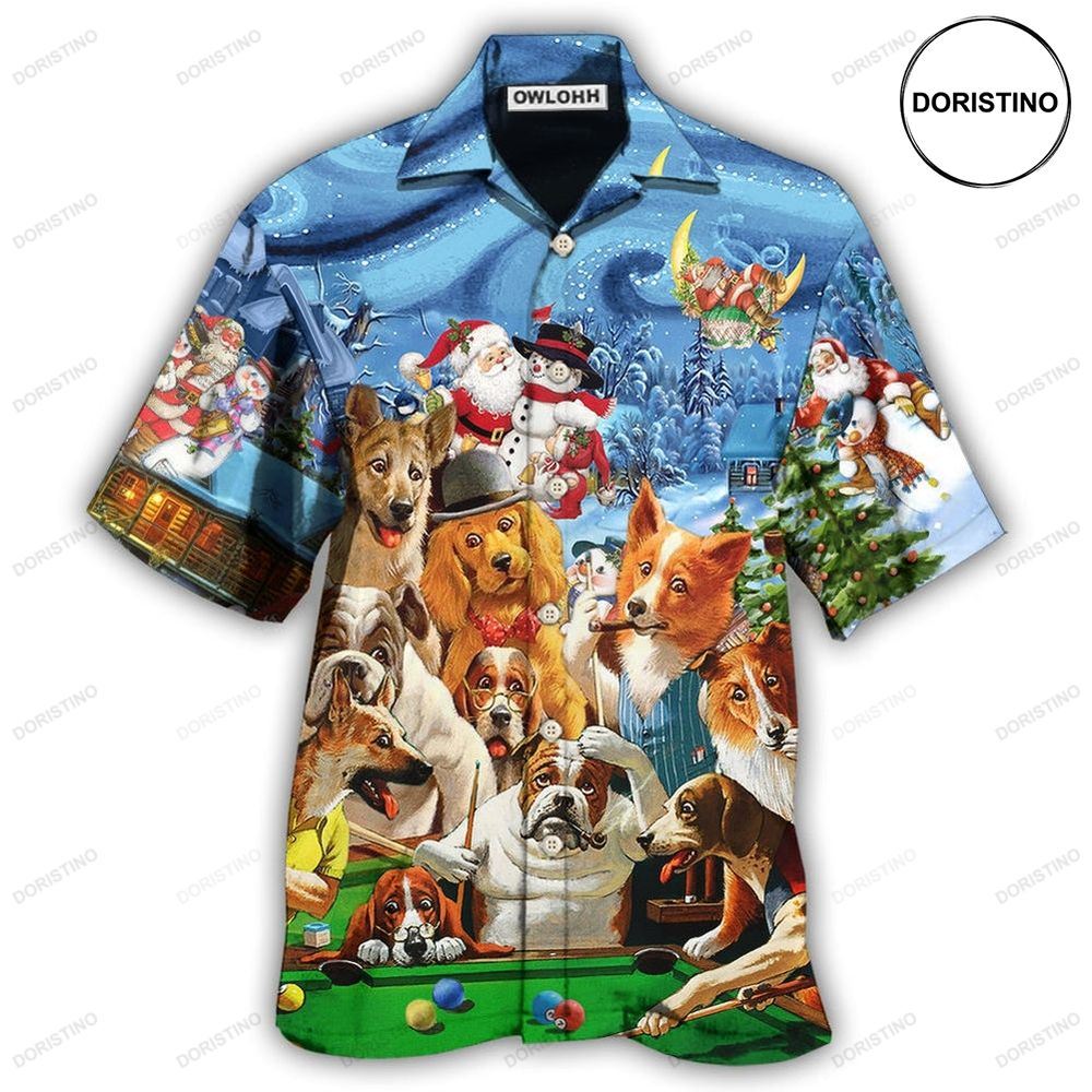 Billiard Vintage Dogs Playing Pool Merry Christmas Awesome Hawaiian Shirt