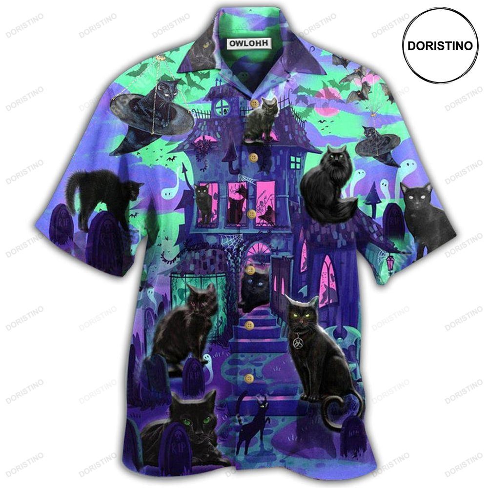 Black Cat In A Mysterious Haunted House Limited Edition Hawaiian Shirt