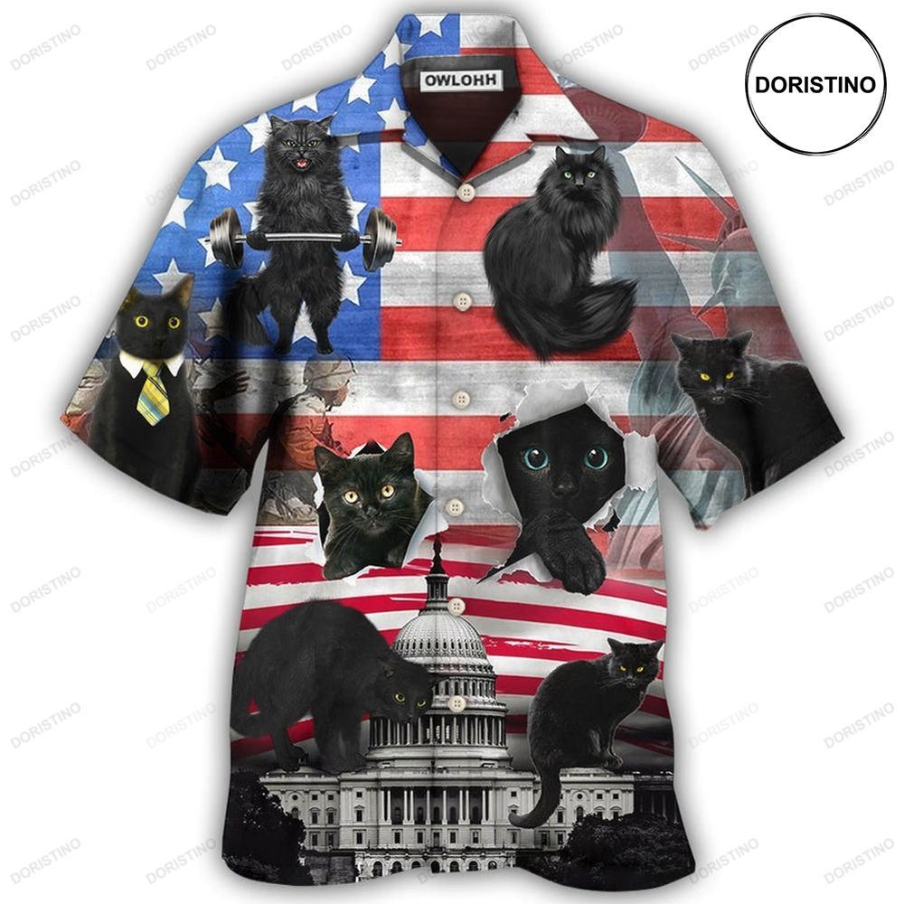 Black Cat Independence Day America Awesome Hawaiian Shirt