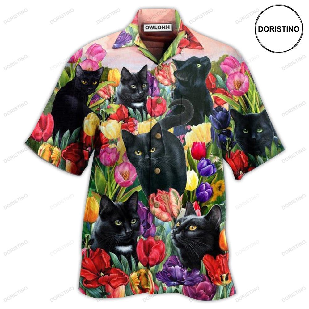 Black Cat Love Flowers Colorfull Awesome Hawaiian Shirt