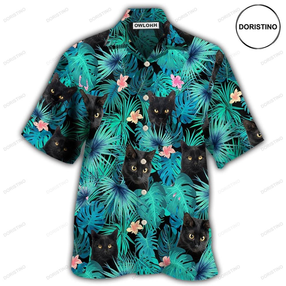Black Cat Lover Tropical Leaf Limited Edition Hawaiian Shirt