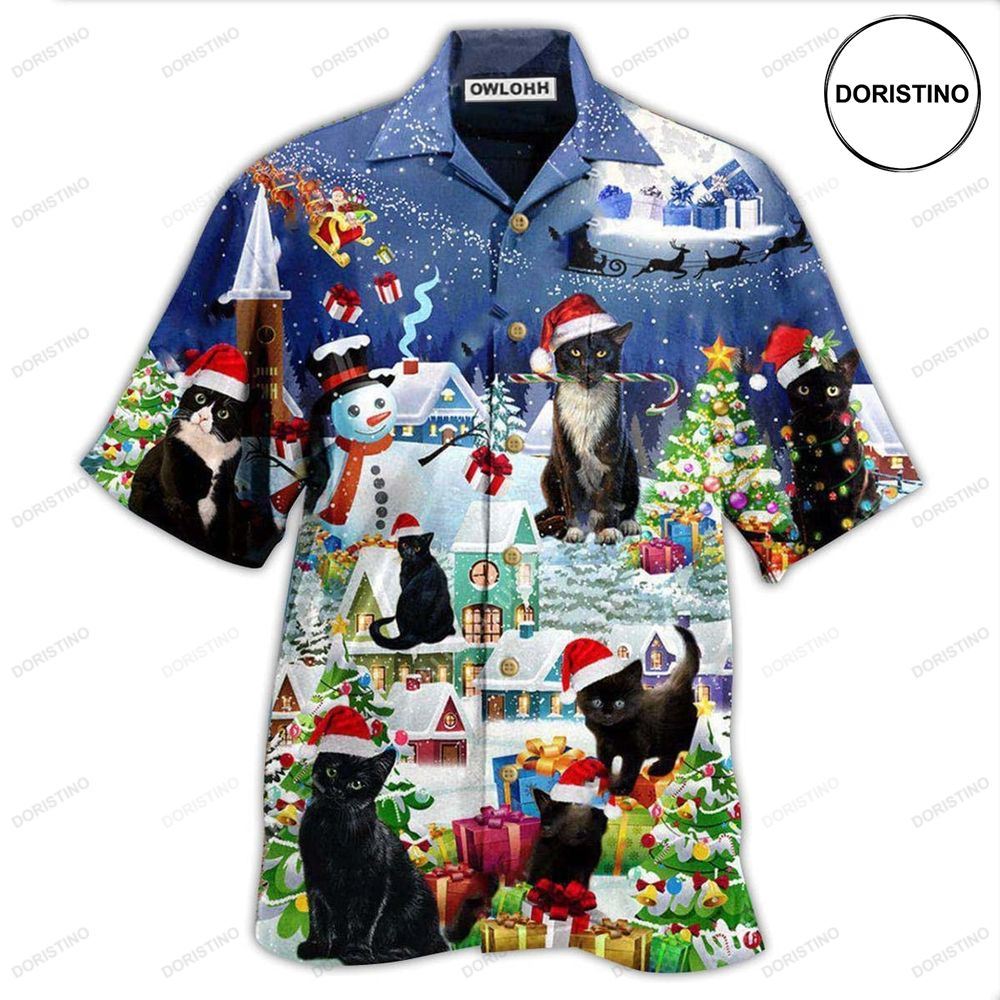 Black Cat Merry Catmas Hawaiian Shirt