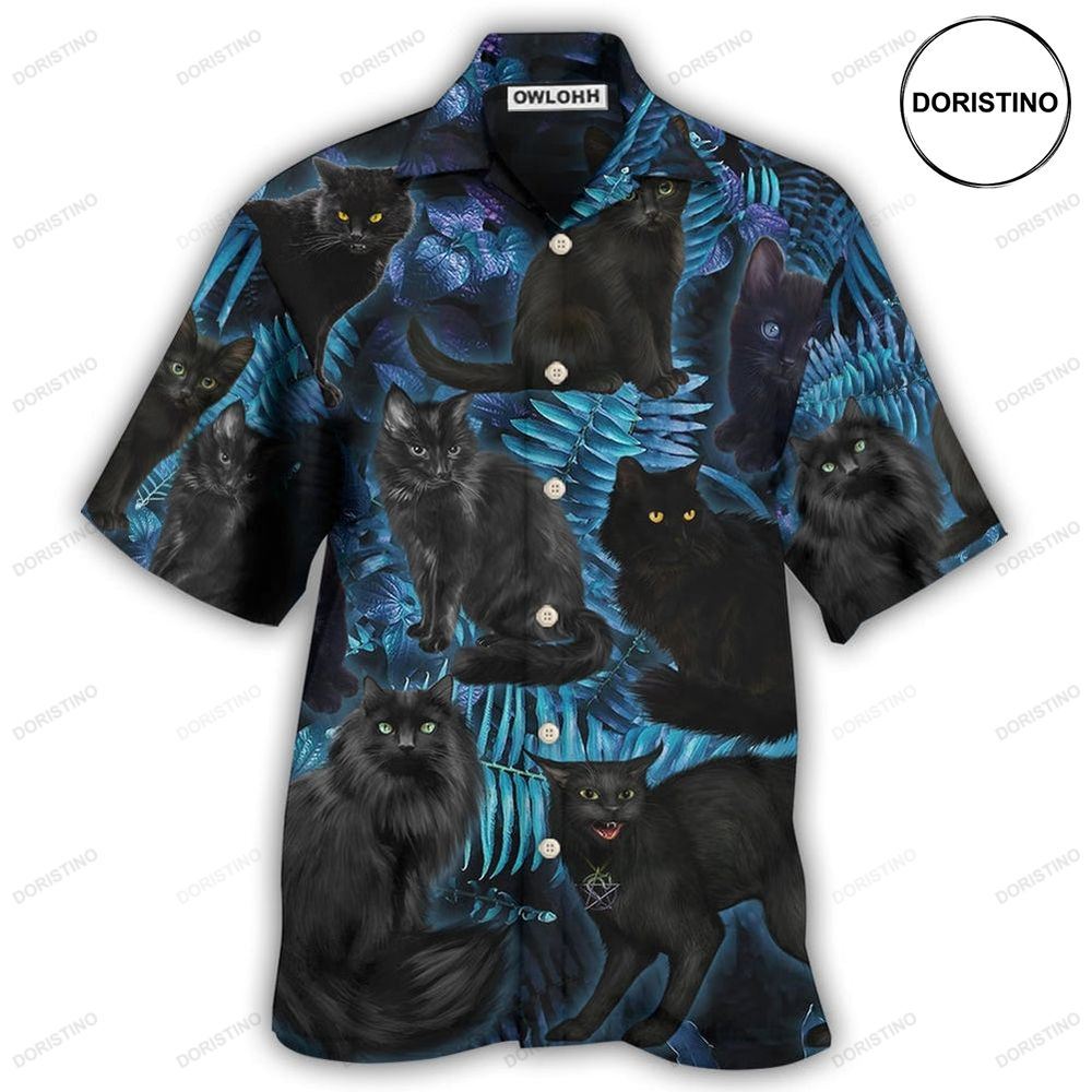 Black Cat Midnight In Jungle Limited Edition Hawaiian Shirt