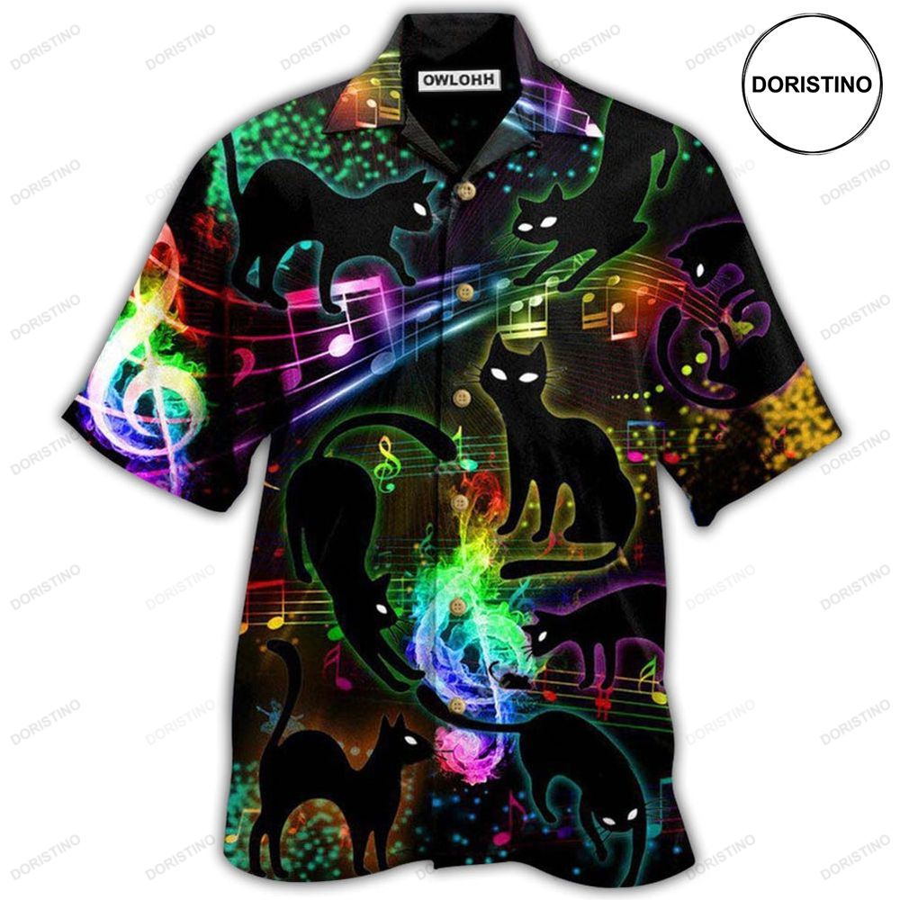 Black Cat The Magical Light Cats On Music Notes Hawaiian Shirt