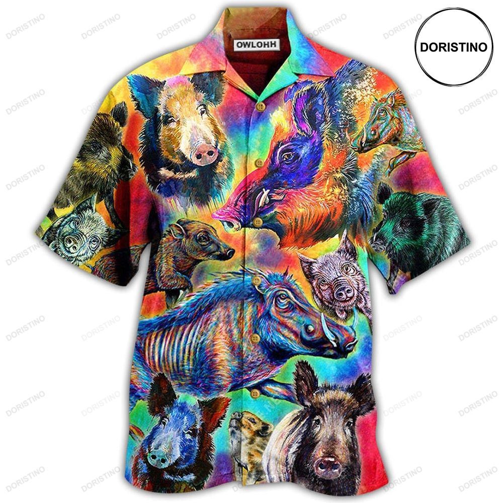 Boar Colorful Wild Boar In Colorful Background Hawaiian Shirt